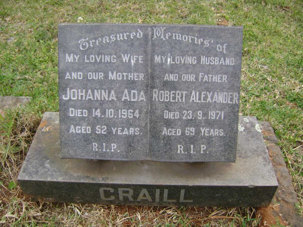 CRAILL Robert Alexander -1971 & Johanna Ada -1964