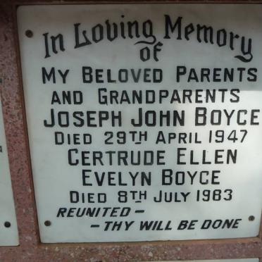 BOYCE Joseph John -1947 &amp; Gertrude Ellen Evelyn -1983