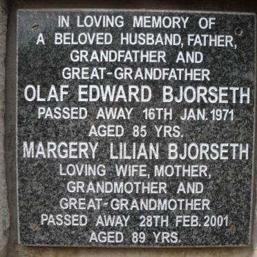BJORSETH Olaf Edward -1971 &amp; Margery Lilian -2001