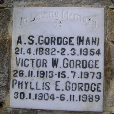 GORDGE A.S. 1882-1954 :: GORDGE Victor W. 1913-1973 :: GORDGE Phyllis E. 1904-1989