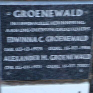 GROENEWALD Alexander M. 1921-2007 &amp; Edwinna C. 1925-1988