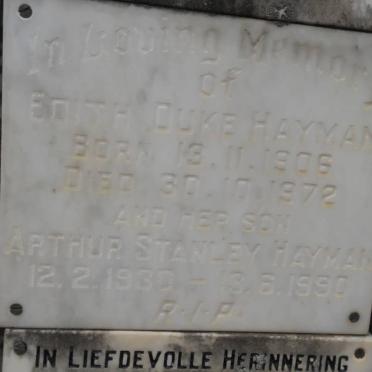 HAYMAN Edith Duke 1906-1972 :: HAYMAN Arthur Stanley 1930-1990