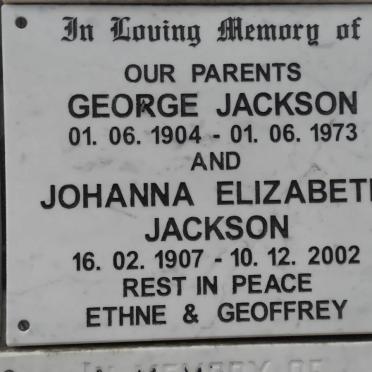 JACKSON George 1904-1973 &amp; Johanna Elizabeth 1907-2002