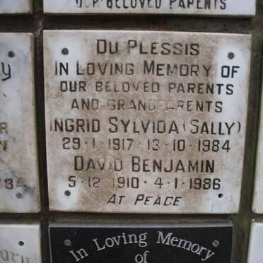 PLESSIS David Benjamin, du 1910-1986 &amp; Ingrid Sylvida 1917-1984