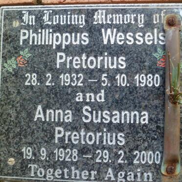 PRETORIUS Phillippus Wessels 1932-1980 &amp; Anna Susanna 1928-2000