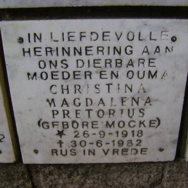 PRETORIUS Christina Magdalena nee MOCKE 1918-1982
