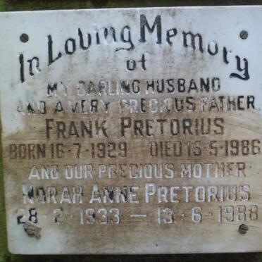 PRETORIUS Frank 1929-1986 &amp; Norah Anne 1933-1988