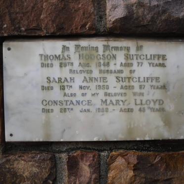 SUTCLIFFE Thomas Hodgson -1946 &amp; Sarah Annie -1950 :: LLOYD Constance Mary -1959