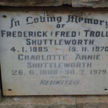 SHUTTLEWORTH Frederick Trollip 1885-1970 &amp; Charlotte Annie 1888-1979