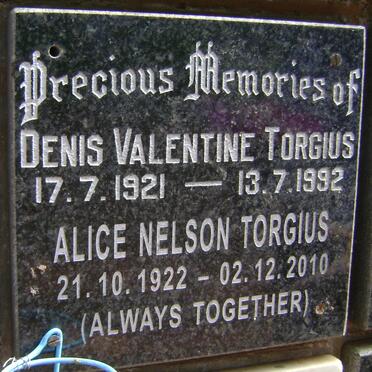 TORGIUS Denis Valentine 1921-1992 &amp; Alice Nelson 1922-2010
