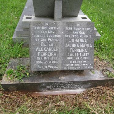 FERREIRA Peter Alexander 1897-1960 &amp; Johanna Jacoba Maria 1897-1966 :: FERREIRA Rhoda Esmé 1929-1962