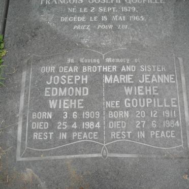 GOUPILLE Francois Joseph 1879-1965 :: WIEHE Joseph Edmond 1909-1984 & Marie Jeanne GOUPILLE 1911-1984