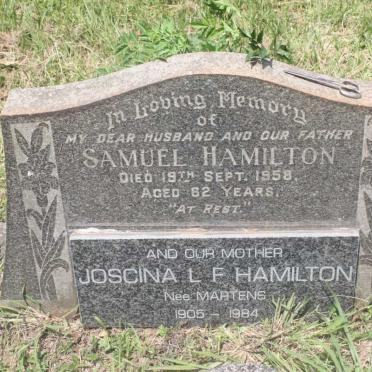 HAMILTON Samuel -1958 &amp; Joscina L.F. nee MARTENS 1905-1984