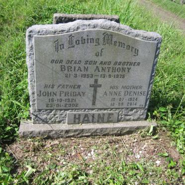 HAINE John Priday 1921-2002 &amp; Anne Denise 1924-2014 :: HAINE Brian Anthony 1953-1975