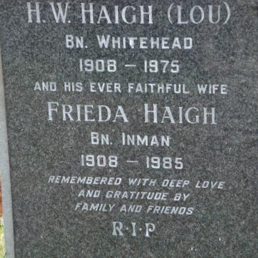 HAIGH H.W. born WHITEHEAD 1908-1975 &amp; Frieda INMAN 1908-1985
