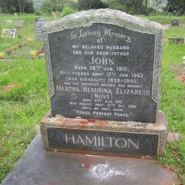 HAMILTON John 1910-1962 &amp; Martha Hendrina Elizabeth MOSS 1910-1985