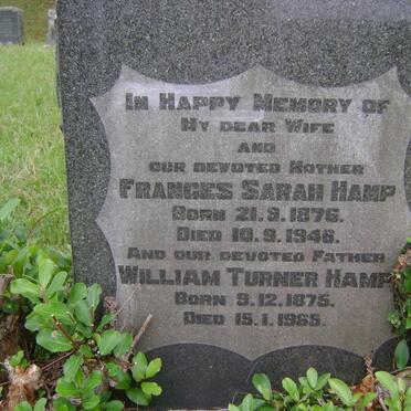 HAMP William Turner 1875-1965 &amp; Frances Sarah 1876-1946