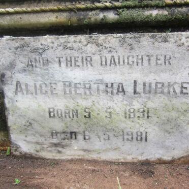 LUBKE Alice Bertha 1891-1981