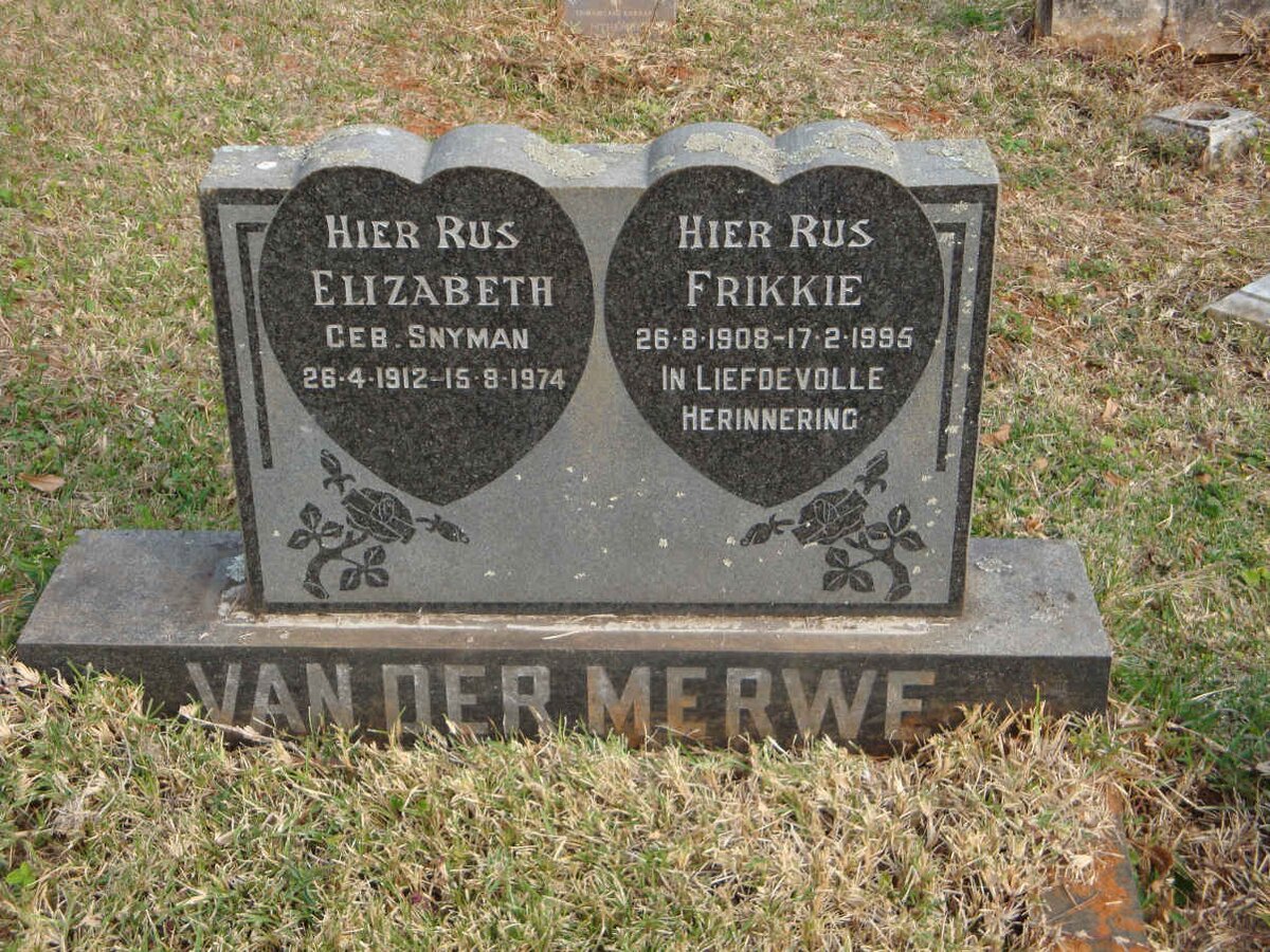 MERWE Frikkie, van der 1908-1995 & Elizabeth SNYMAN 1912-1974