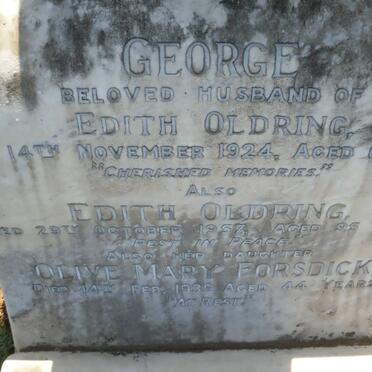 OLDRING George -1924 &amp; Edith -1957 :: FORSDICK Olive Mary -1939
