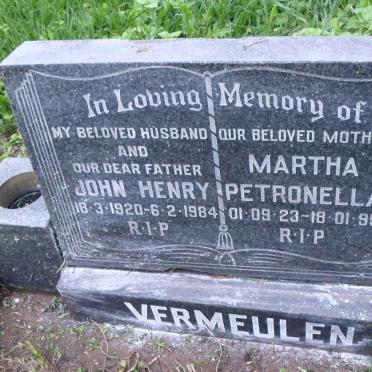 VERMEULEN John Henry 1920-1984 &amp; Martha Petronella 1923-1995