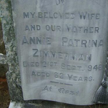 ZIMMERMAN William Christian F. -1963 &amp; Annie Patrina -1946 