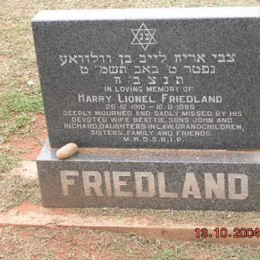 FRIEDLAND Harry Lionel 1910-1989