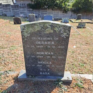 BAYA Derrick 1950-1950 :: BAYA Norman 1925-1985 :: BAYA Sheila 1927-2000