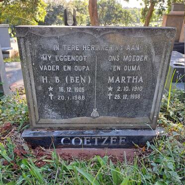 COETZEE H.B. Ben 1905-1988 & Martha 1910-1998