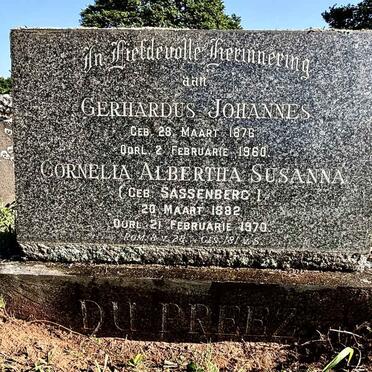 PREEZ Gerhardus Johannes, du 1876-1960 & Cornelia Albertha Susanna nee SASSENBERG 1882-1970