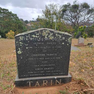 TARIN Arthur Daniel 1901-1967 :: TARIN Christine Francis 1902-1976 :: TARIN Simon Shirley 1967-1970