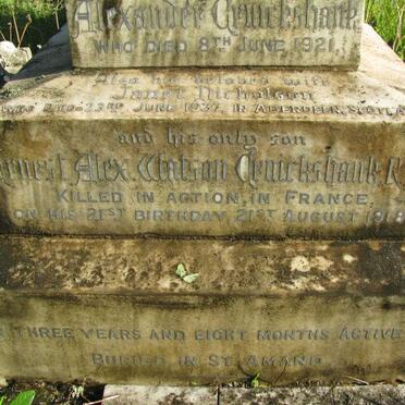 CRUICKSHANK Alexander -1921 &amp; Janet NICHOLSON -1937 :: CRUICKSHANK Ernest Alex. Whitson -1918