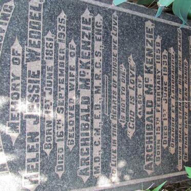 MCKENZIE Archibald 1858-1939 &amp; Helen Jessie Weddel 1861-1935