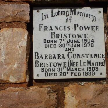 BRISTOWE Francis Power 1904-1978 &amp; Barbara Constance Le MAITRE 1908-1989