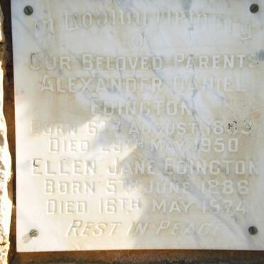 EDINGTON Alexander Daniel 1885-1950 &amp; Ellen Jane 1886-1974