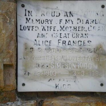 KIDD John Simpson 1903-1988 &amp; Alice Frances 1909-1984