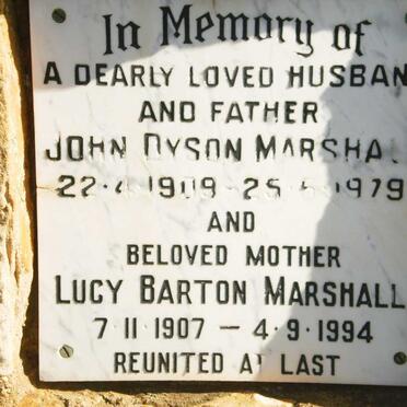 MARSHALL John Dyson 1909-1979 &amp; Lucy Barton 1907-1994