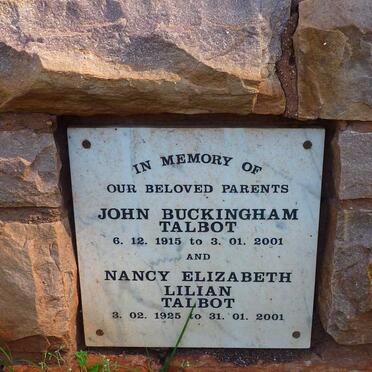 TALBOT John Buckingham 1915-2001 &amp; Nancy Elizabeth Lilian 1925-2001