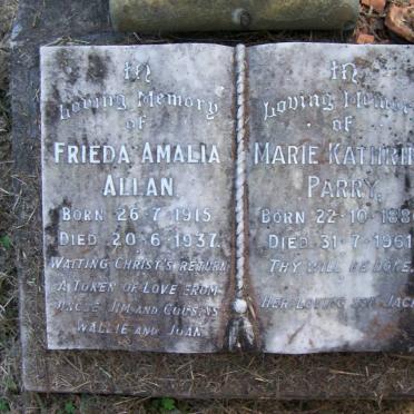 ALLAN Gerrie Albert -1928 :: PARRY Marie Kathrine 1880-1961 :: ALLAN Frieda Amalia 1915-1937