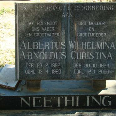 NEETHLING Albertus Arnoldus 1922-1983 &amp; Wilhelmina Christina 1924-2000