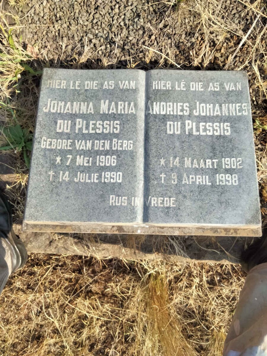 PLESSIS Andries Johannes, du 1902-1998 & Johanna Maria VAN DEN BERG 1906-1990