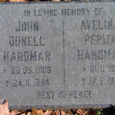 HANDMAN John Dunell 1906-1994  &amp; Avelina 1918-1997