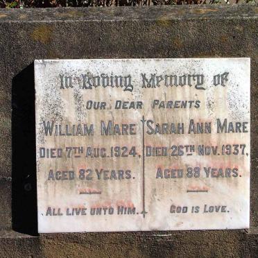 MARE William 1842-1924 &amp; Sarah Ann 1849-1937