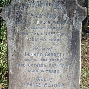 WESTRAY George 1843-1920 &amp; Mary Ann 1847-1892 :: WESTRAY George Corbet 1872-1876