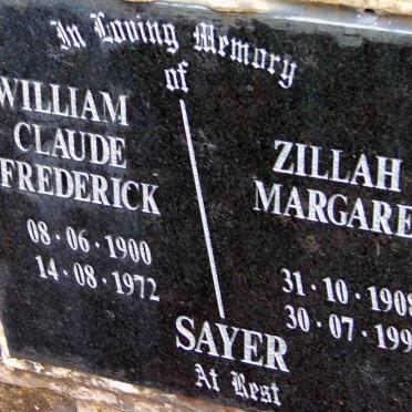 SAYER William Claude Frederick 1900-1972 &amp; Zillah Margaret 1908-1995