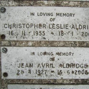 ALDRIDGE Christopher Leslie 1955-2003 :: ALDRIDGE Jean Avril 1927-2003