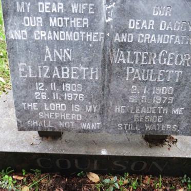 COULSON Walter George Paulett 1900-1979 &amp; Ann Elizabeth 1909-1976