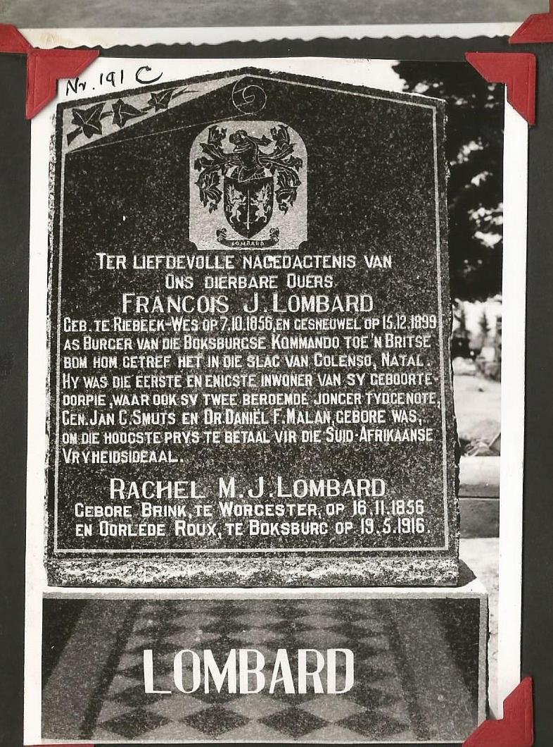 LOMBARD Francois J. 1856-1899 &amp; Rachel M.J. BRINK 1856-1916