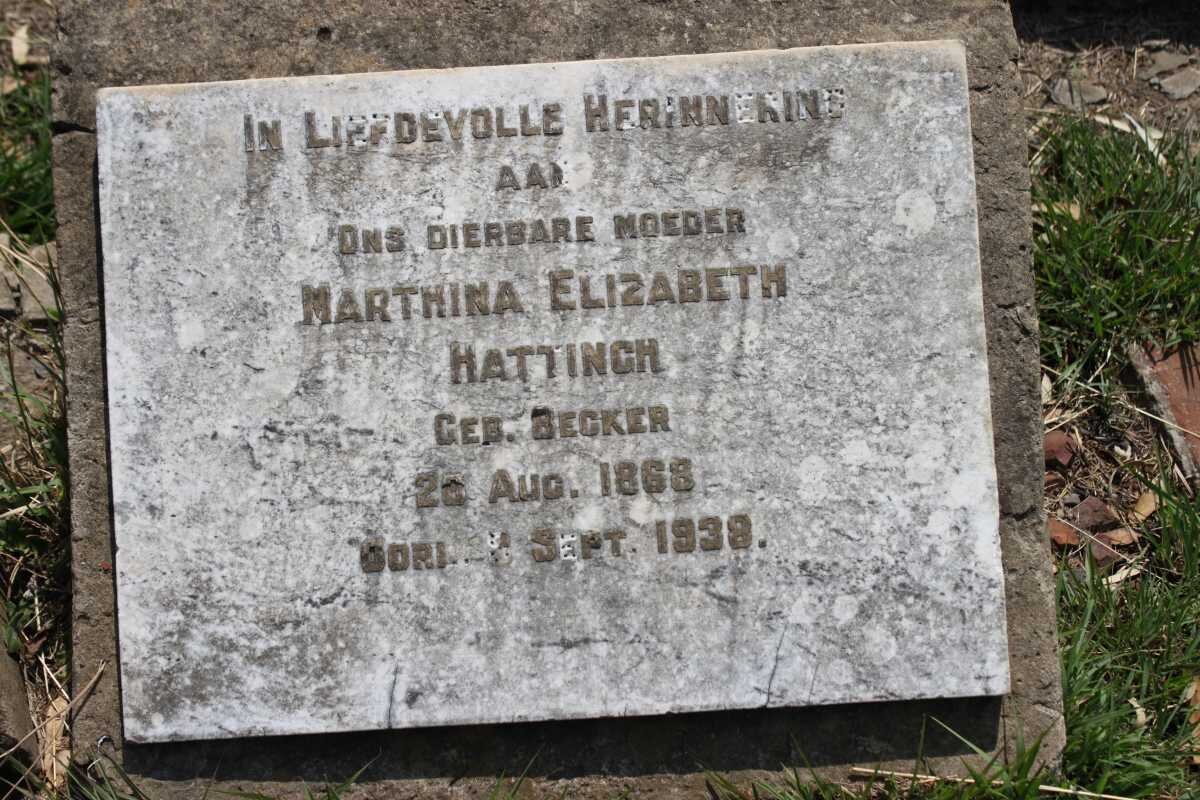 HATTINGH Marthina Elizabeth nee BECKER 1868-1938