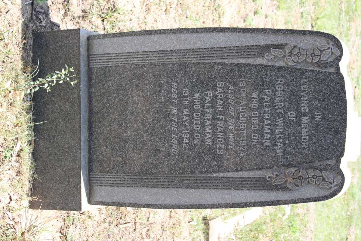 PALFRAMAN Robert William -1924 &amp; Sarah Frances -1942